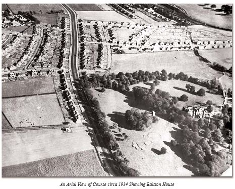 Aerial view of the course circa 1934, showing Ralston House