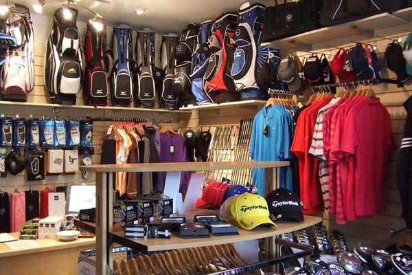 Inside the Ralston pro-shop, stocked with clubs and clothing
